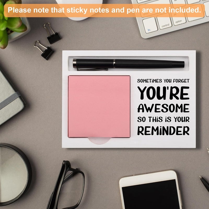 CINRLLA You're Awesome Desk Note Holder Motivational Gift for Coworker Friend Boss, White Wood Pen and Sticky Note Organizer Tray, Inspirational Office Decor for Women Men, Appreciation Gift, NPB604 - Image 4